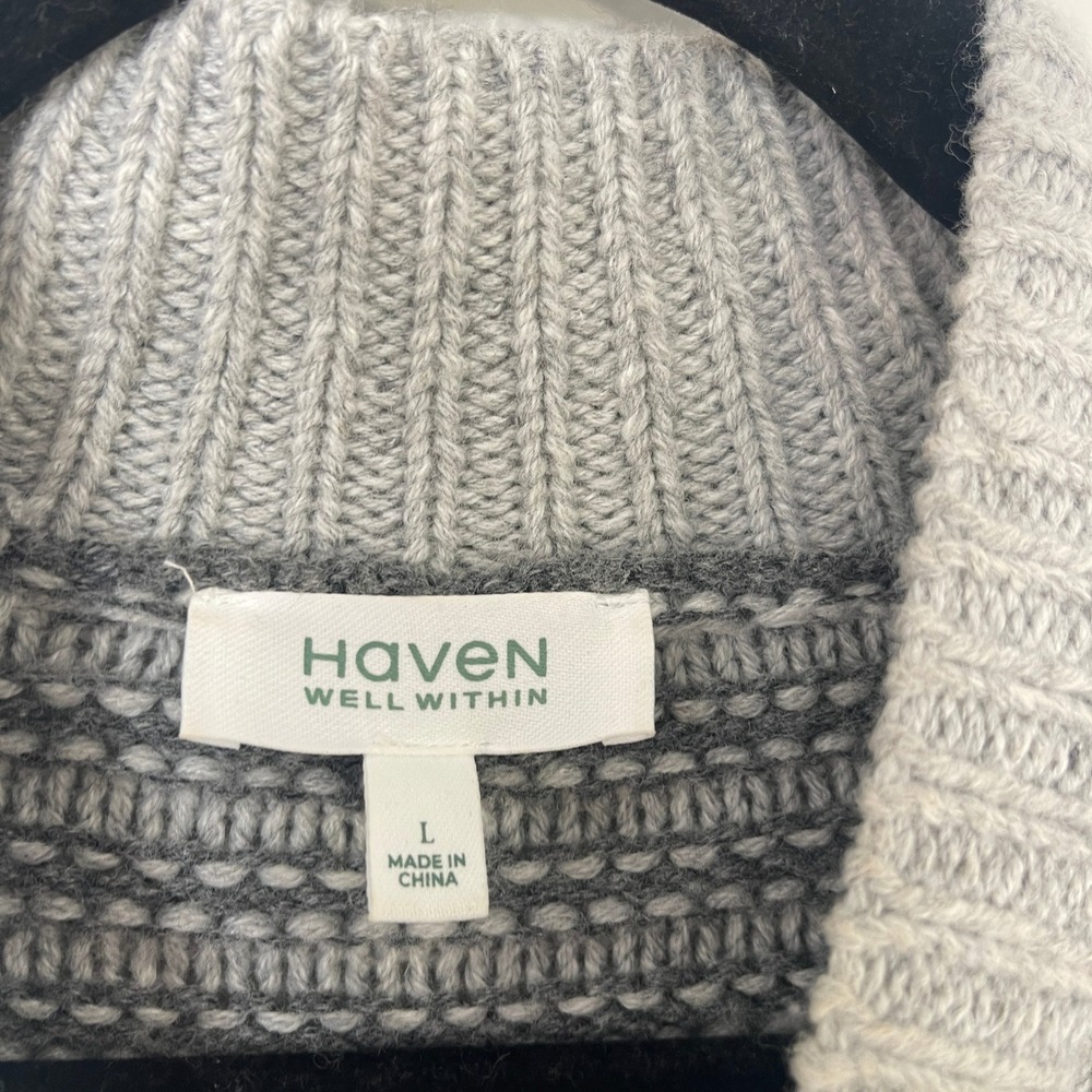 Haven Well Within Ottoman Stitch Striped Mock Neck Sweater Grey Wool Blend Large - Picture 4 of 8